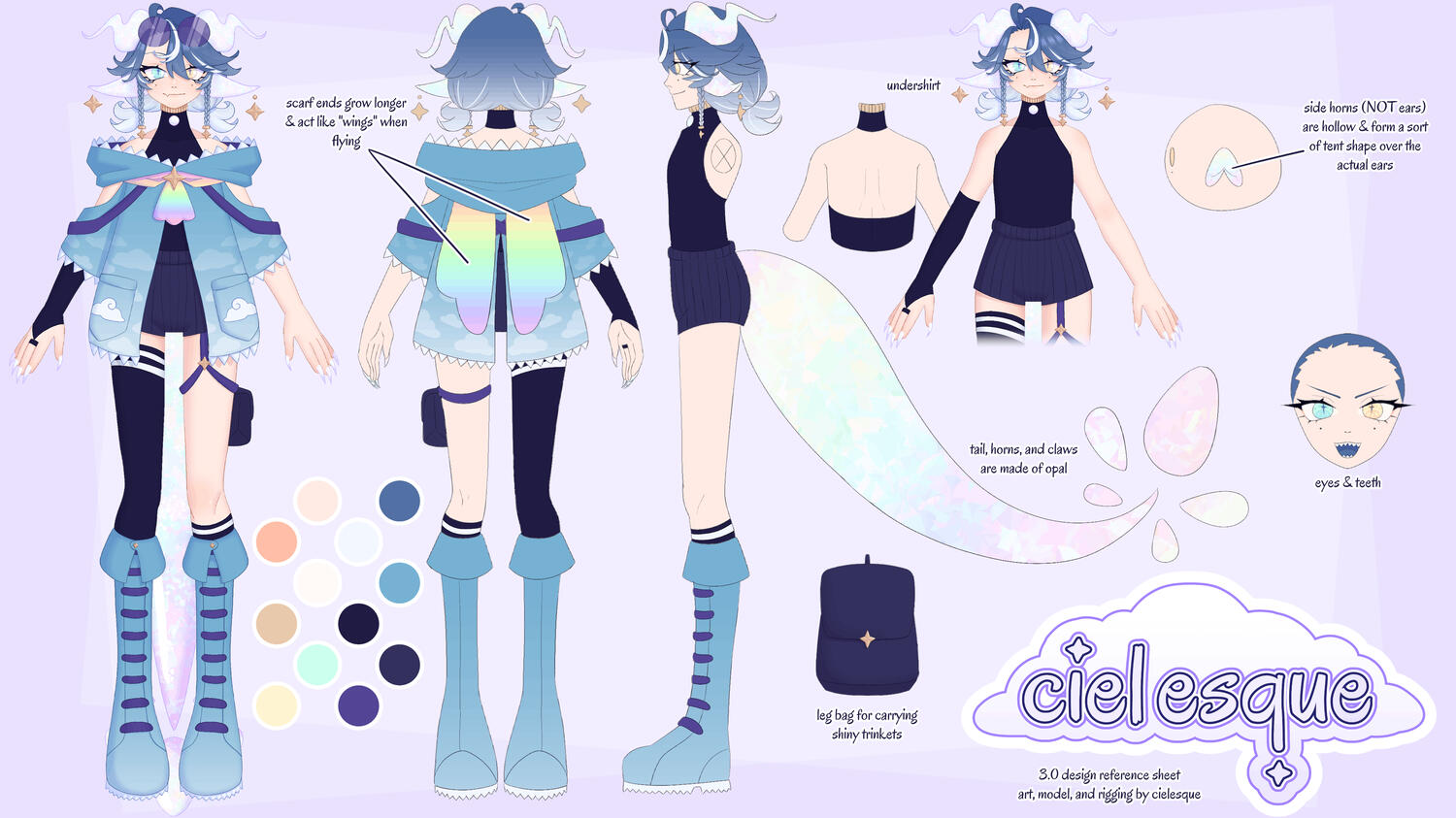 cielesque's 3.0 design reference sheet. art, model, and rigging by cielesque.